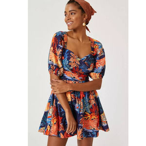 New Anthropologie Puff-Sleeve Mini Dress MEDIUM Blue